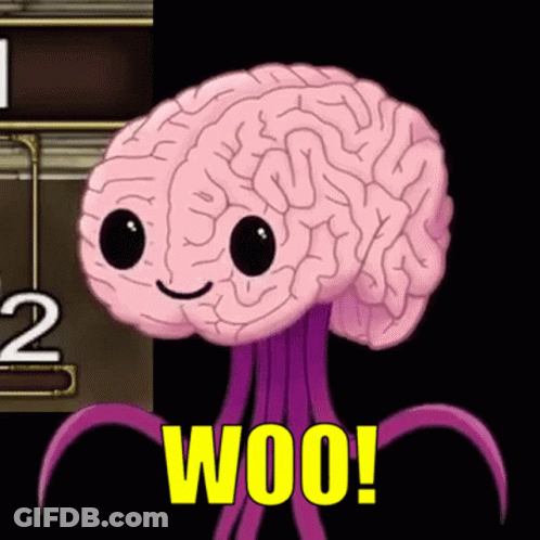 Cartoon Brain With Purple Tentacles And Yellow Woo GIF