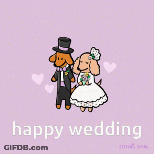 Cartoon Bride And Groom Happy Wedding GIF
