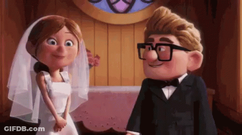 Cartoon Bride And Groom Smiling In Church GIF