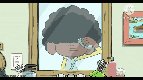 Cartoon Brushing Teeth In Mirror GIF