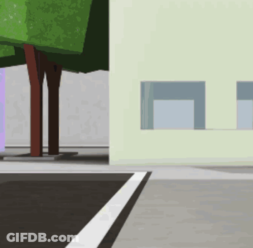 Cartoon Building And Tree GIF
