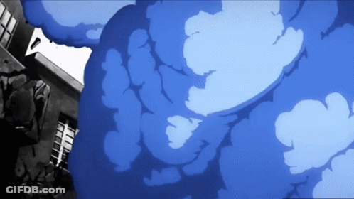 Cartoon Building With Blue Clouds GIF