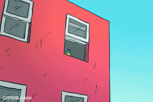 Cartoon Building With Window And Plant GIF