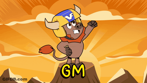 Cartoon Bull In Helmet On Mountain Gm GIF
