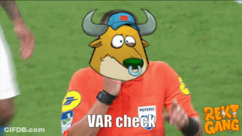 Cartoon Bull Saying Var Check GIF
