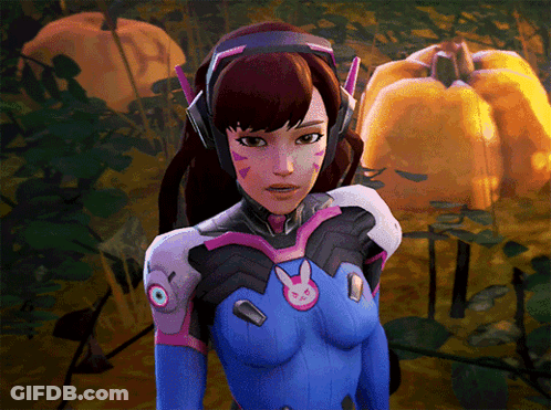 Cartoon Bunny Ear Girl Standing In Front Of Pumpkins GIF