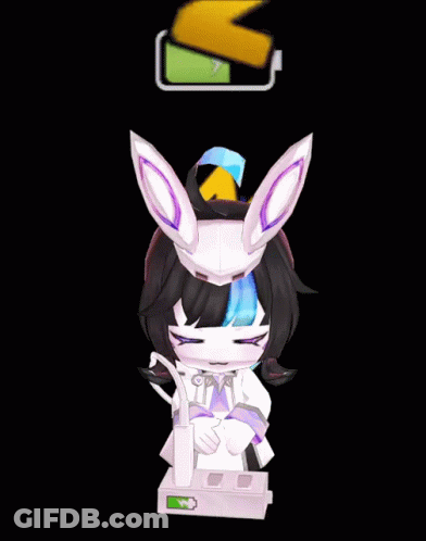 Cartoon Bunny Ears Sitting In Front Of Charging Battery GIF