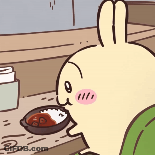 Cartoon Bunny Eating Bowl Of Food GIF