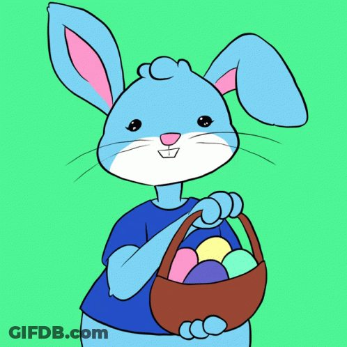 Cartoon Bunny Holding Basket Of Eggs Saying Electric Car Rebate GIF