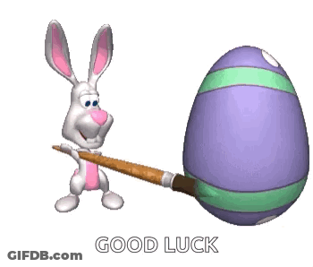 Cartoon Bunny Holding Brush Next To Good Luck Easter Egg GIF