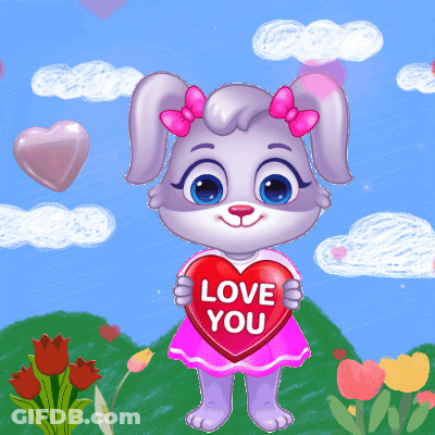 Cartoon Bunny Holding Red Heart Saying Love You GIF