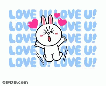 Cartoon Bunny Jumping Saying Love U GIF