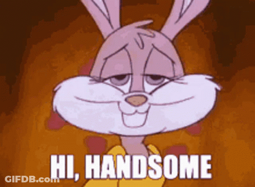 Cartoon Bunny Saying Hi Handsome In Yellow Shirt GIF