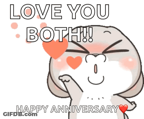 Cartoon Bunny Saying Love You Both Happy Anniversary GIF