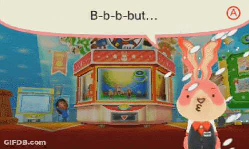Cartoon Bunny Says B-B-B-But In Front Of Carousel GIF