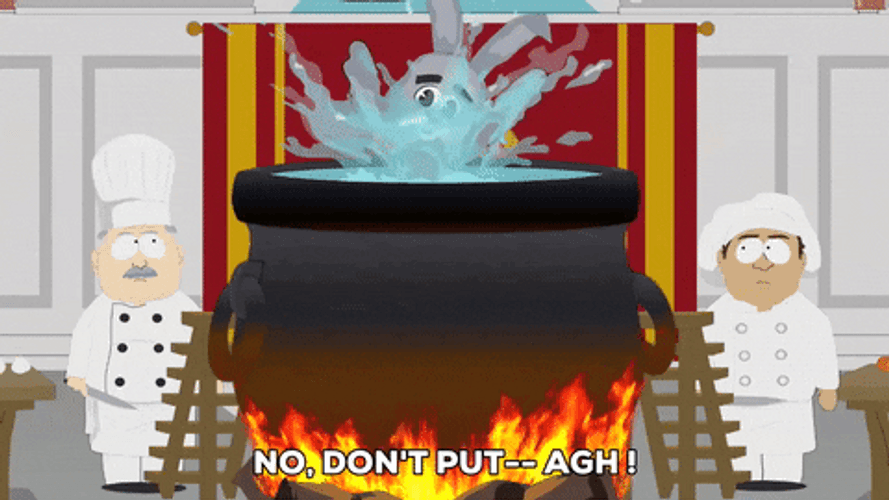 Cartoon Bunny Swimming In Boiling Pot GIF