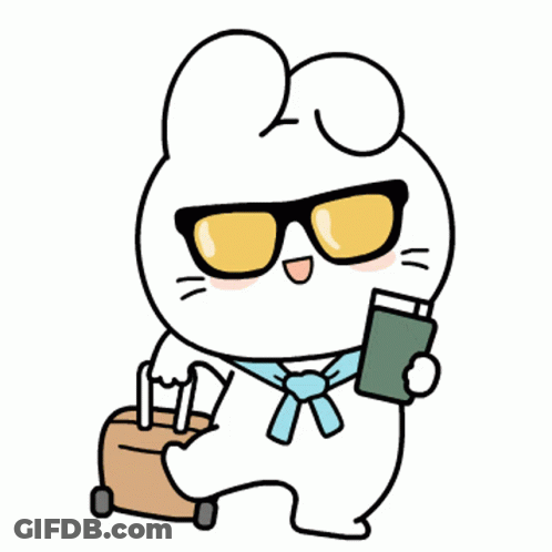 Cartoon Bunny Wearing Sunglasses Holding Suitcase And Book GIF