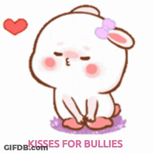 Cartoon Bunny With Bow Kisses For Bullies GIF