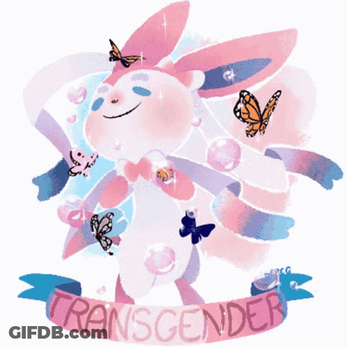 Cartoon Bunny With Butterflies Transgender Banner GIF