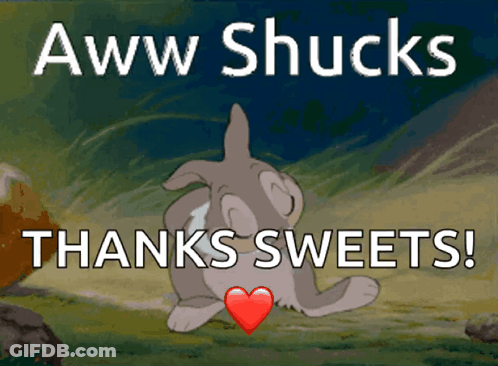 Cartoon Bunny With Heart Saying Aww Shucks Thanks Sweets GIF