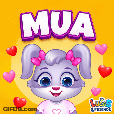 Cartoon Bunny With Hearts Saying Mua GIF