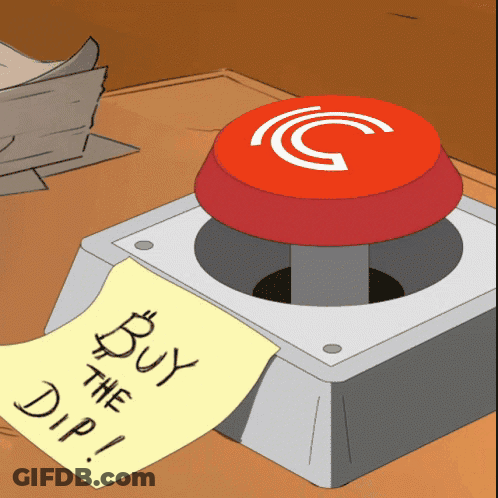 Cartoon Button Saying Buy The Dip GIF