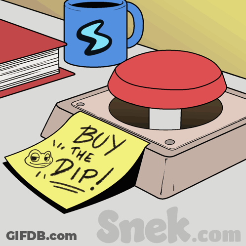 Cartoon Button Saying Buy The Dip GIF