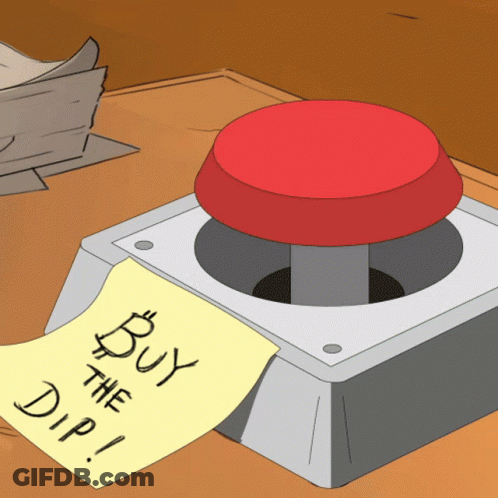 Cartoon Button That Says Buy The Dip GIF