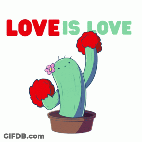 Cartoon Cactus With Flower And Love Is Love GIF