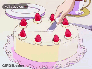 Cartoon Cake With Strawberries And Tea GIF
