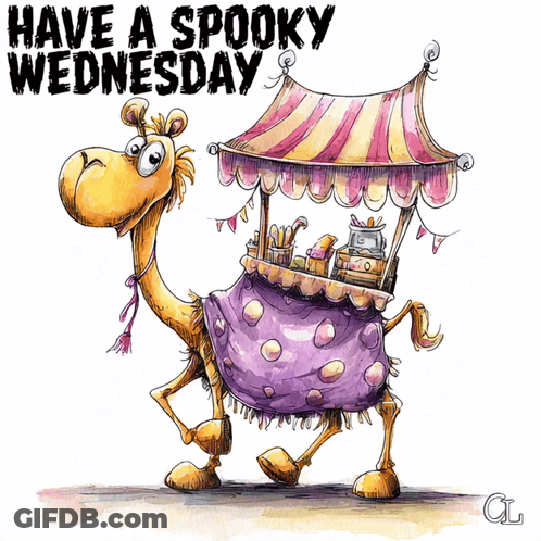 Cartoon Camel Carrying Tent Have A Spooky Wednesday GIF