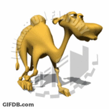 Cartoon Camel Standing In Front Of Factory Logo GIF