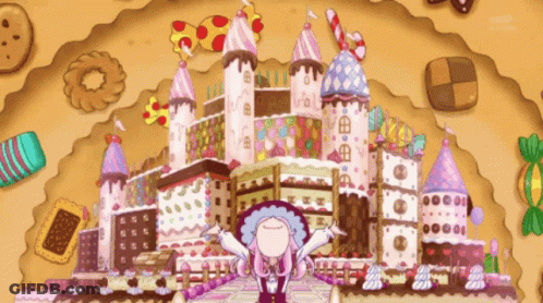 Cartoon Candy Castle With Girl GIF
