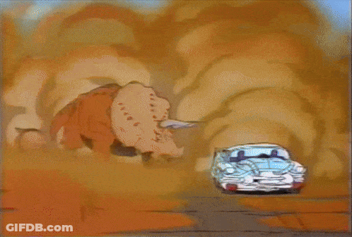 Cartoon Car And Dinosaur With Clock GIF