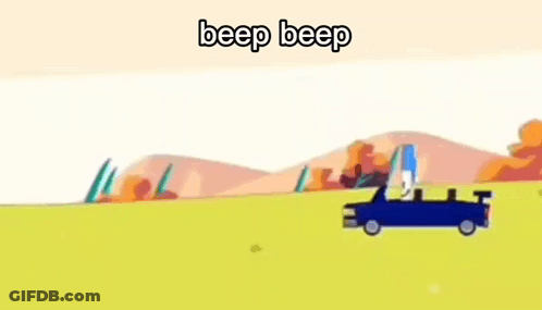 Cartoon Car Driving Down Hill Saying Beep Beep GIF