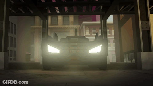Cartoon Car Parked Under Bridge With Lights On GIF