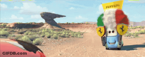 Cartoon Car With Ferrari Flag GIF