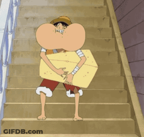 Cartoon Carrying Large Cheese On Stairs GIF