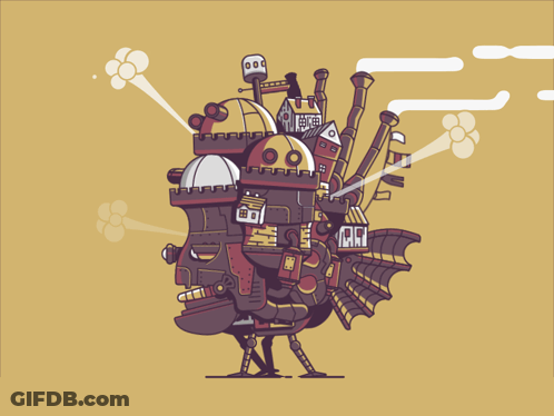 Cartoon Castle With Houses And Pipes GIF