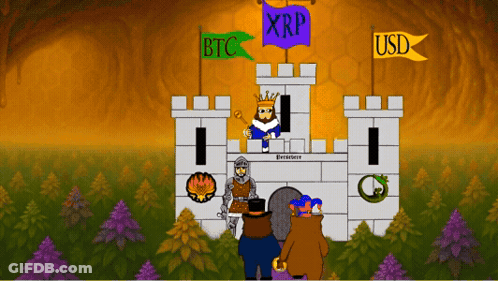 Cartoon Castle With Xrp And Btc Banner GIF