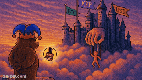 Cartoon Castle With XRP And BTC Banner GIF