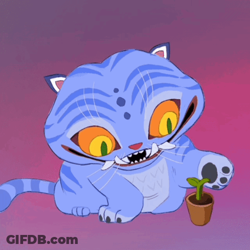 Cartoon Cat And Potted Plant With Mi GIF