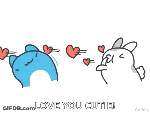 Cartoon Cat And Rabbit Love You Cutie GIF