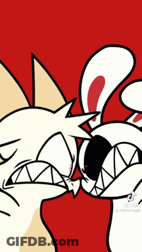Cartoon Cat And Rabbit On Red Background GIF