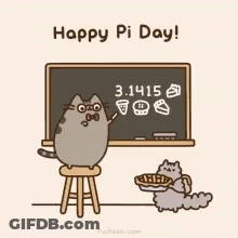Cartoon Cat At Blackboard With 3.14159 GIF