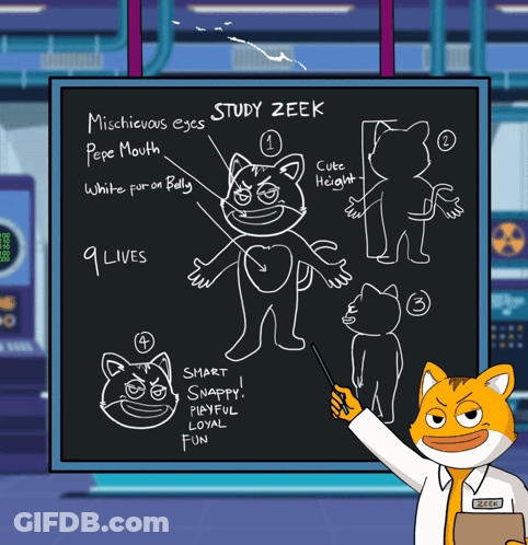 Cartoon Cat At Chalkboard Saying Study Zeek GIF