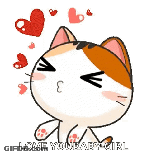 Cartoon Cat Blowing Kiss With Hearts GIF