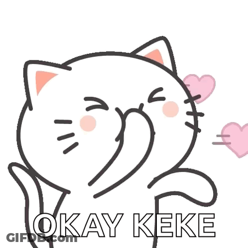 Cartoon Cat Blowing Kiss With Hearts Saying Okay Keke GIF