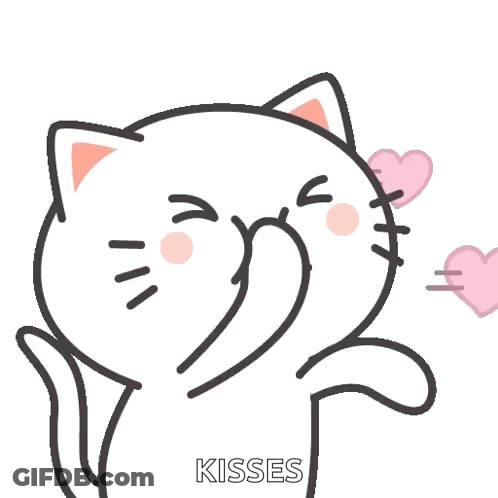 Cartoon Cat Blowing Kisses With Pink Hearts GIF