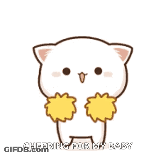 Cartoon Cat Cheering Baby With Yellow Pom Poms GIF
